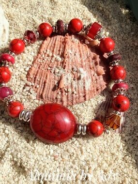 TURQUOISE MVibrant Red Stone and Silver Accent Bracelet
